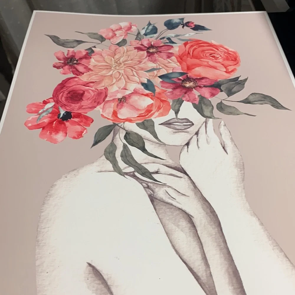 Watercolor Floral Woman Portrait Wall Art Illustration Print Poster Unframed - Picture 17 of 17